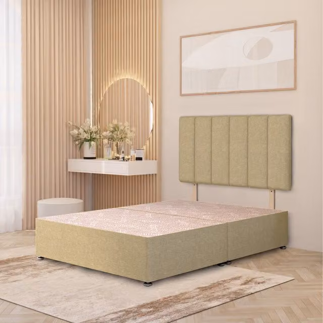 Somnior Beds Ltd Single Upholstered Linen Fabric Divan Bed Base with Storage Drawers in Beige