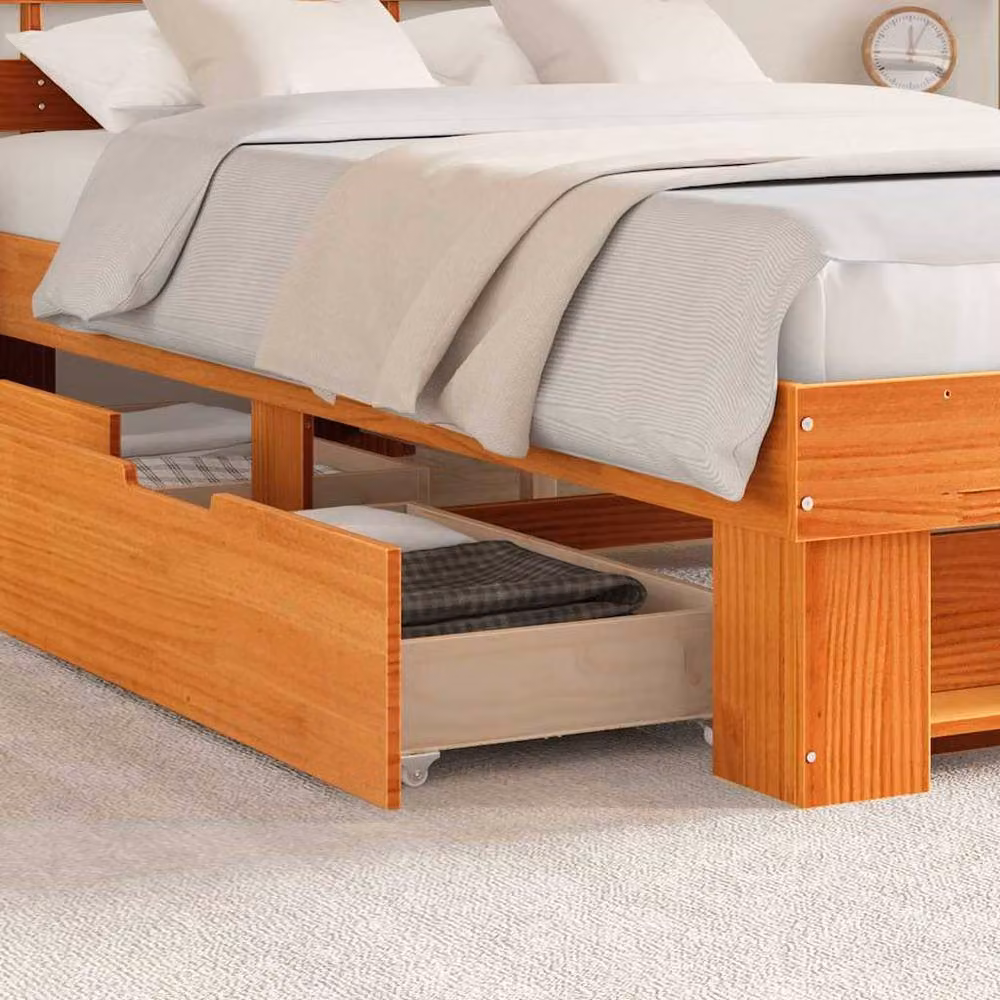 Berkfield Home Traditional Solid Wood Bed Frame with Drawers, Wax Brown, W: 135 cm, L: 190 cm – 2