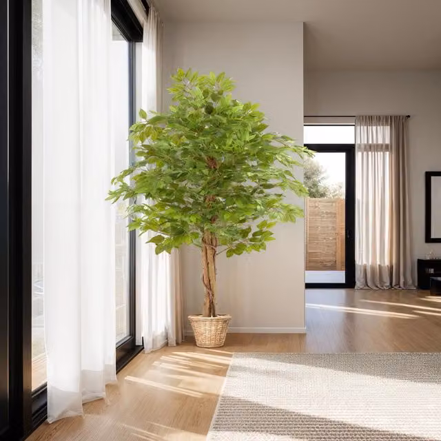 Tectake Lifelike Artificial Ficus Tree, Green, Height: 160 cm
