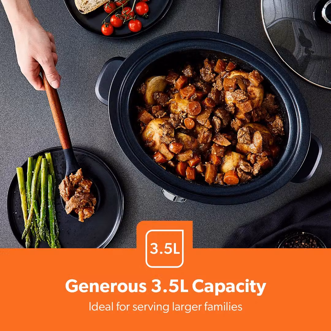 Geepas 3.5L Slow Cooker with Removable Non-Stick Bowl and Tempered Glass Lid in Black – 3