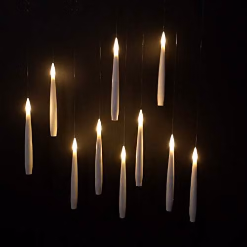 Premier Set of 10 White Floating LED Taper Candles with Remote Control and Flicker Effect, 15 cm