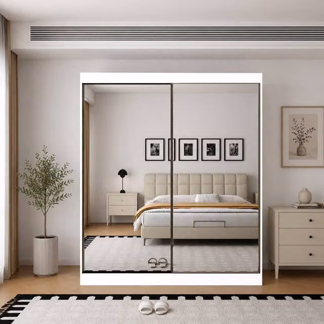 KDMD Chichester White Modern Sliding Door Wardrobe with Full Mirrors W: 200 cm, H: 220 cm, D: 62 cm