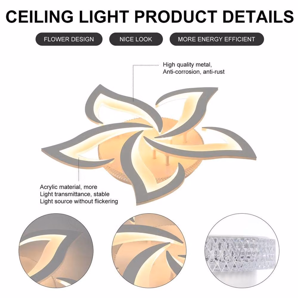 EONLION Modern LED Flower Acrylic Ceiling Light Chandelier in White with Remote Control – 3