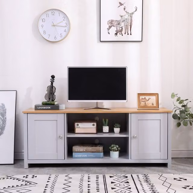 HMD Modern Grey and Oak Wood TV Unit with 2 Doors