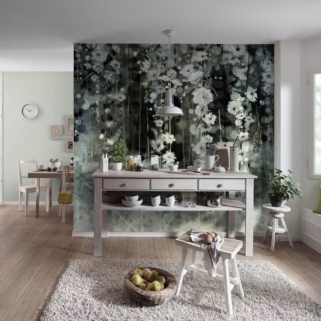 Erismann Dwell Grey Floral Photographic Wall Mural