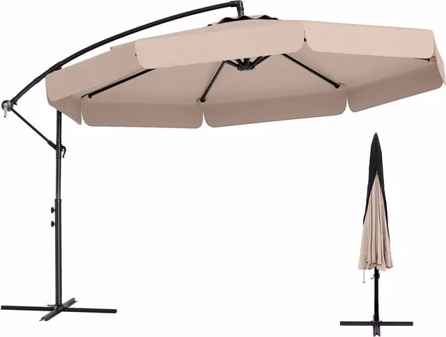 Costway 2.9m Cantilever Offset Hanging Parasol in Beige and Brown