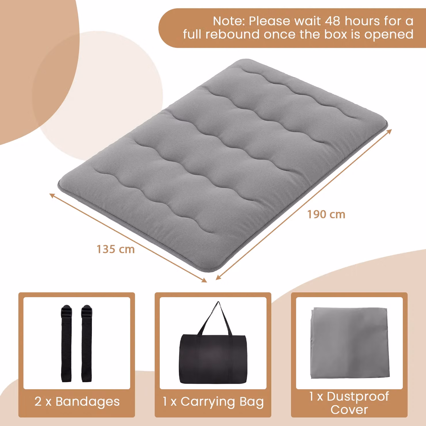 Gymax Double Size Grey Roll Up Floor Mattress and Tatami Mat with Carry Bag, W: 140 cm, L: 200 cm – 2