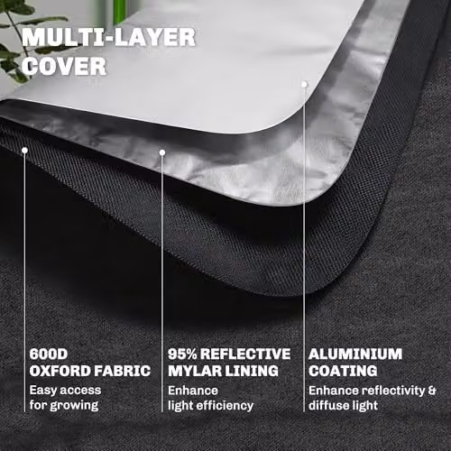 Outsunny Reflective Mylar Grow Tent in Black, W/D/H: 120 x 120 x 200 cm – 4