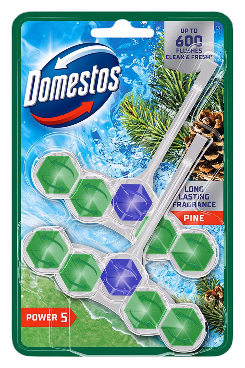 Domestos Power 5 Pine Toilet Rim Block Fresh Scent with Limescale Protection, 7 Pack – 4