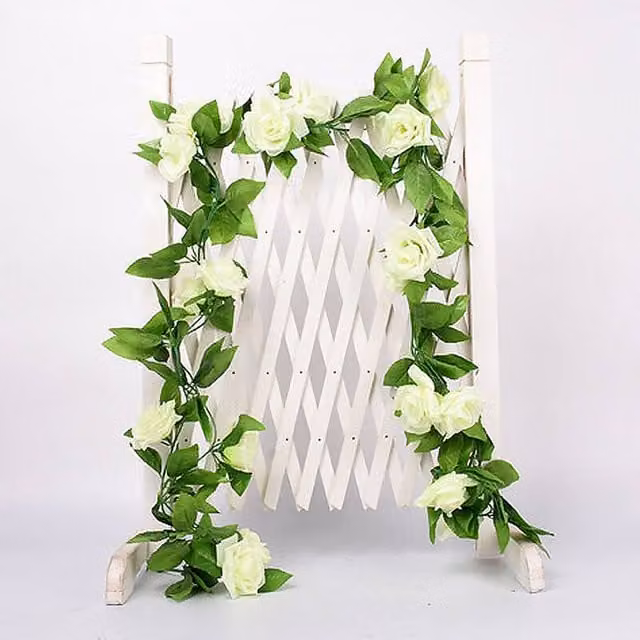 YnysTec White Artificial Rose Vine Hanging Garland with 45 Flowers for Wedding Decor, Length: 2.5 m