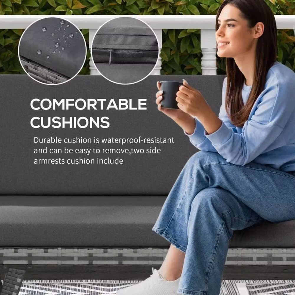 FLAVORA 2 in 1 Grey Polyrattan Folding Daybed Sofa Bench for Garden – 5