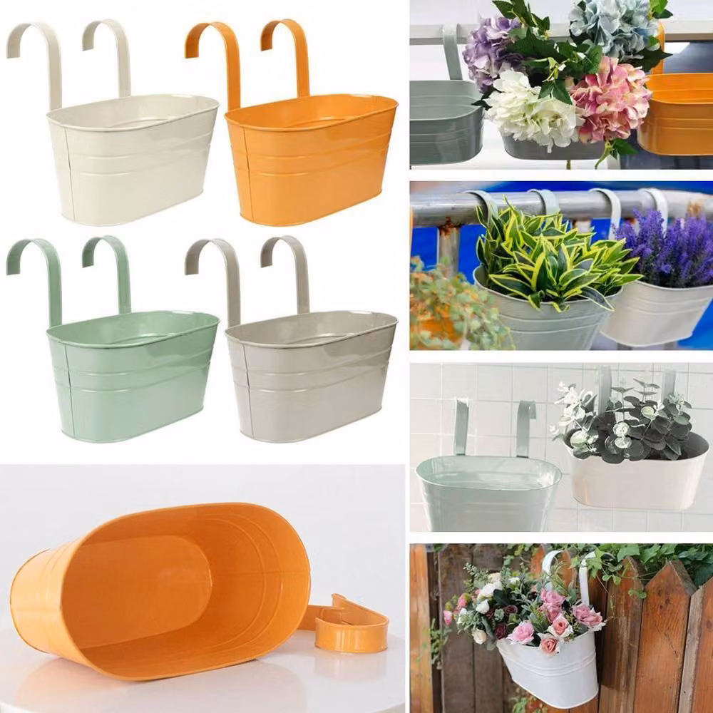 EONLION 4 Pack Metal Hanging Planter Baskets in Green and Multicolour – 2