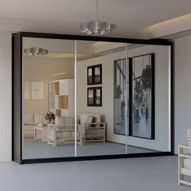 Sliding Wardrobes 4U Modern Double Sliding Door Wardrobe with Integrated Drawers and Glass Doors in Black, W: 250 cm, H: 217 cm – 1