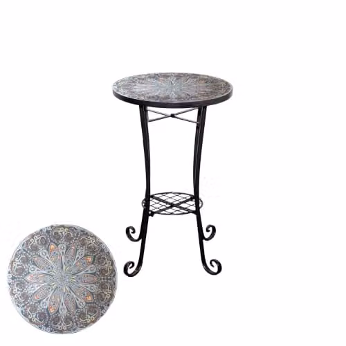 SHATCHI Cairo Mosaic Side Table and Plant Stand with Shelf, Multicolour, W/D/H: 35 x 35 x 54 cm – 1