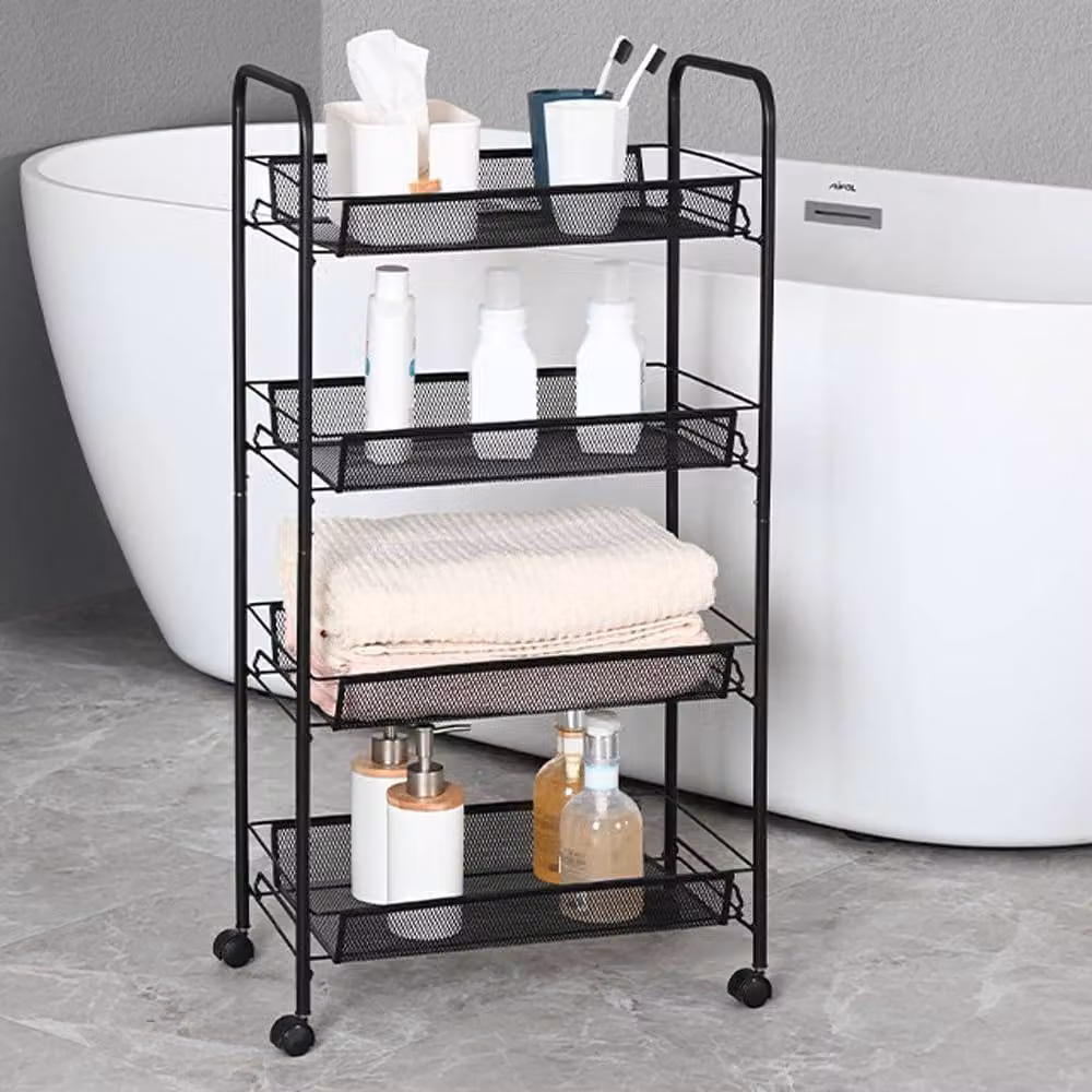 MantraRaj 4-Tier Metal Rolling Storage Trolley in Black, W/D/H: 45 x 26 x 84 cm – 5