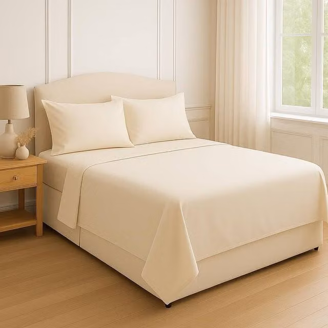 Homes-Linen 180 Thread Count Polycotton Blend Percale Flat Sheet, Beige, W: 180 cm x L: 200 cm