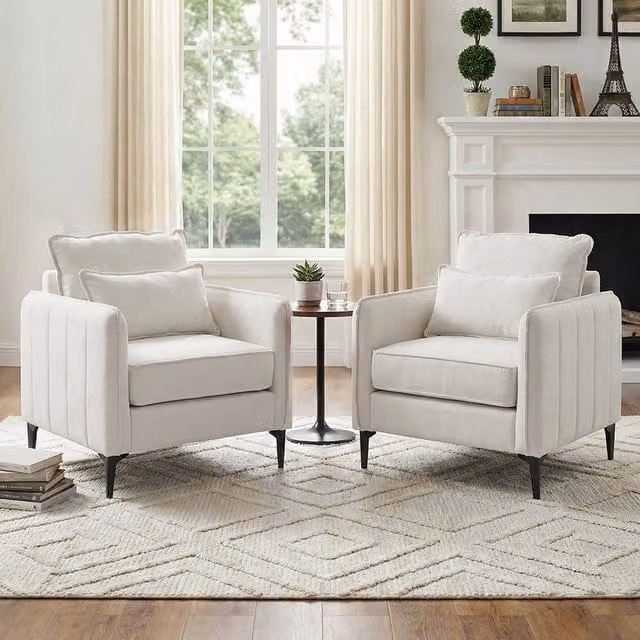Livingandhome Modern White Fabric Tub Armchair