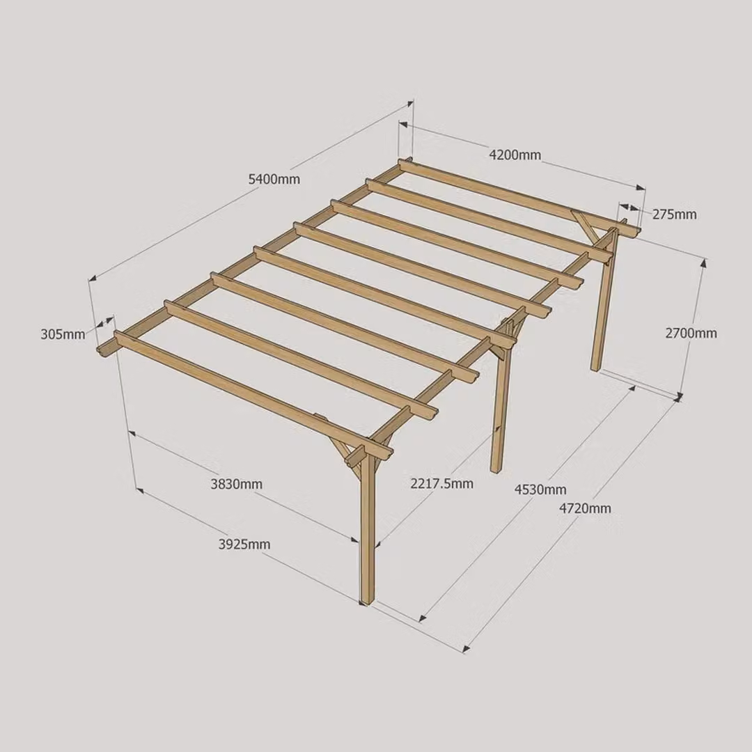 Rutland County Garden Furniture Ltd Wall Mounted Rustic Wood Lean-to Garden Pergola, Brown, L420 x W540 x H270 cm – 3