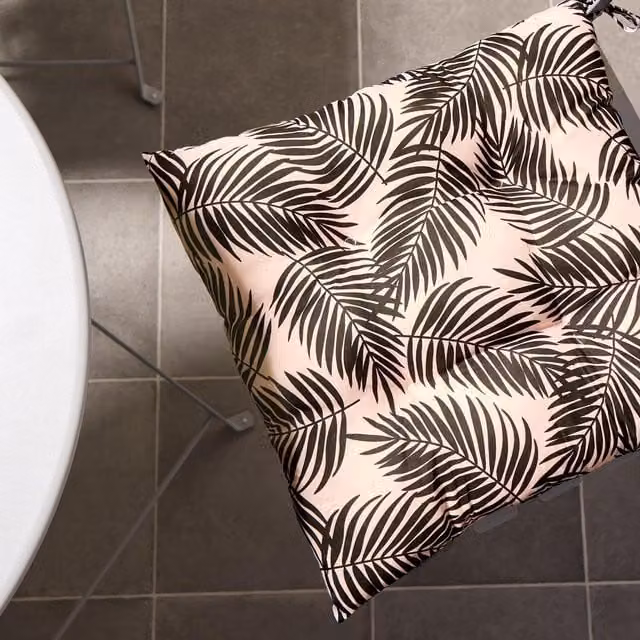 OHS Modern Square Palm Print Seat Pads in Black and White, Diameter: 62 cm