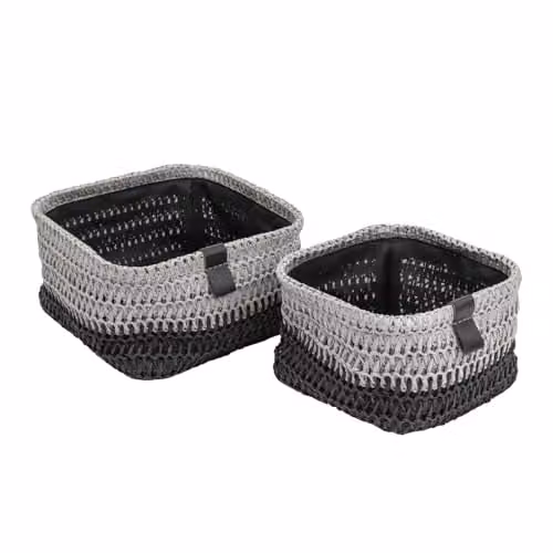 JVL Kenzi Set of 2 Open Weave Fabric Square Storage Baskets with Handles, Grey, W/D/H: 20 x 20 x 11 cm – 1