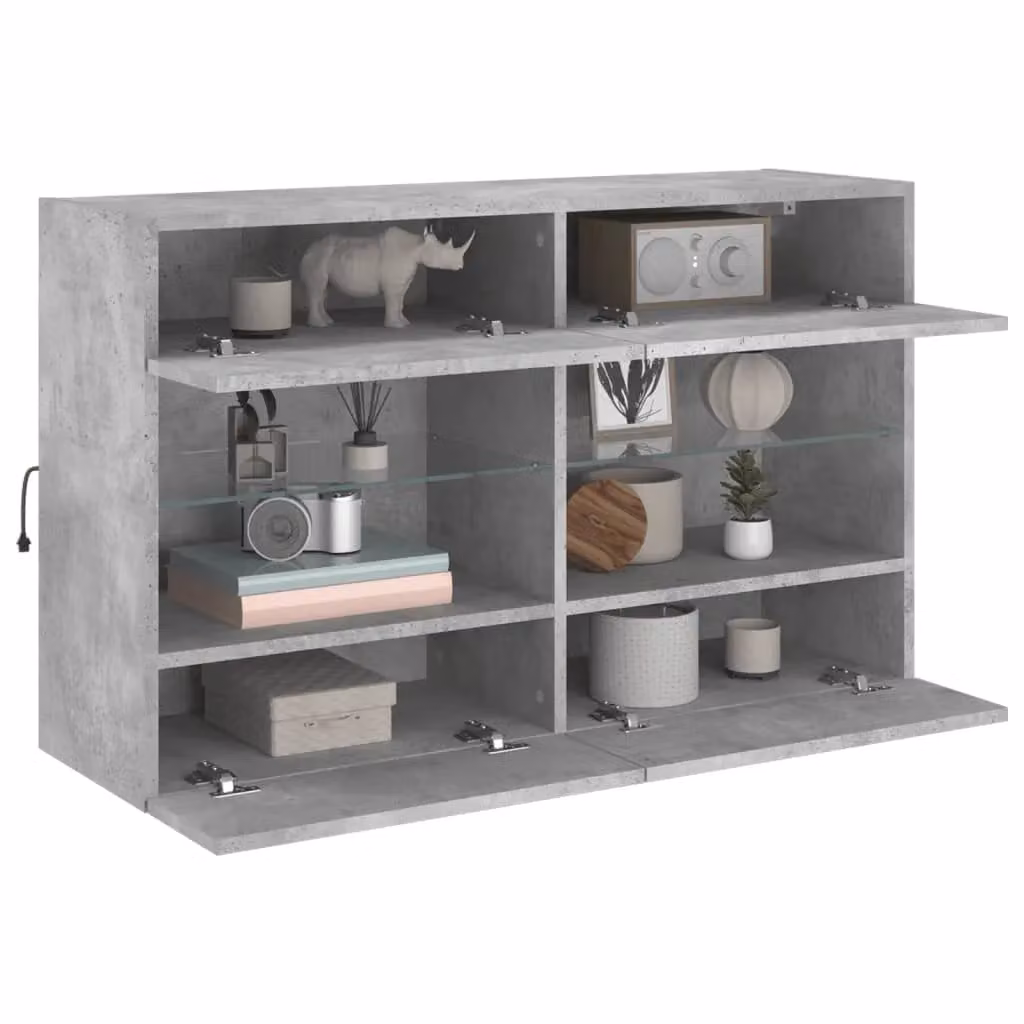 Berkfield Home Modern Wall Mounted TV Cabinet with Integrated LED Lights and Internal Shelves in Matt Concrete Grey, W: 98.5 cm, D: 30 cm, H: 60.5 cm – 3