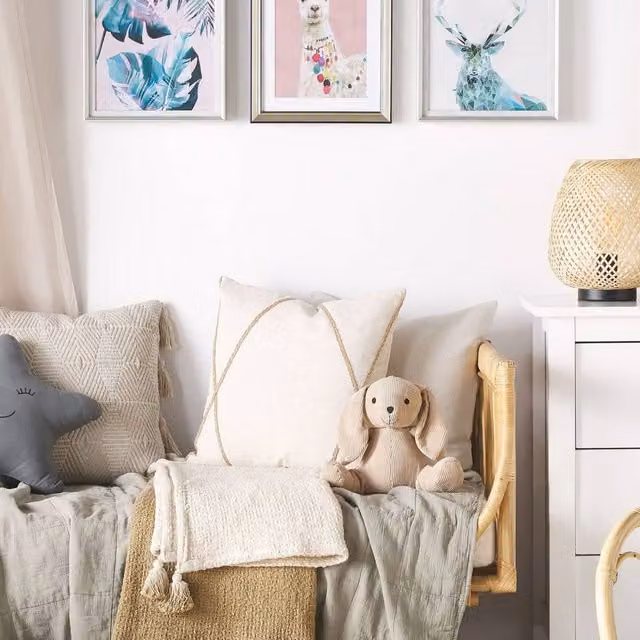 Wyld and Coco Blue Deer Print in Distressed White Frame, W: 30 cm, H: 41 cm, D: 1.5 cm