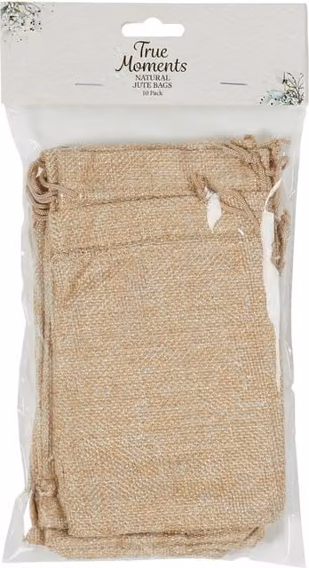 True Moments Pack of 10 Natural Jute Bags in Brown and Beige for Weddings, Parties and Anniversaries