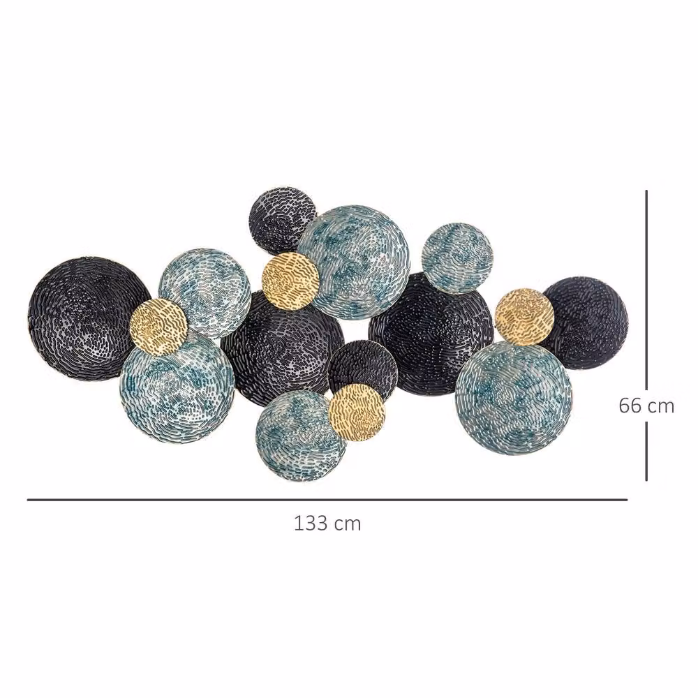 STILVORA Modern Geometric Metal Wall Art in Blue with Abstract Multi-Disc Design, 133 cm – 3