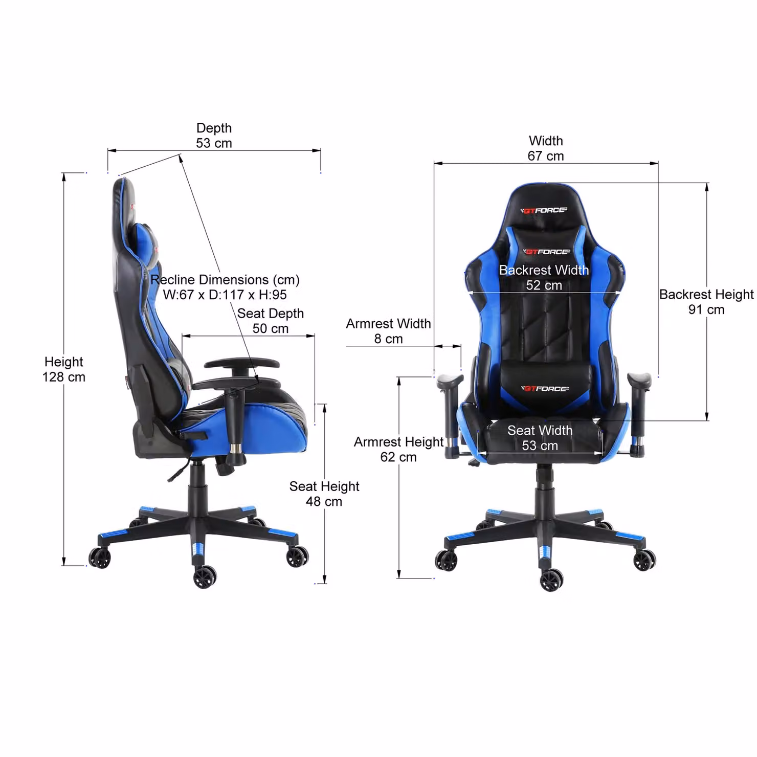 GTForce Pro GT Reclining Sports Racing Gaming Chair in Blue with Synthetic Leather and Headrest – 4