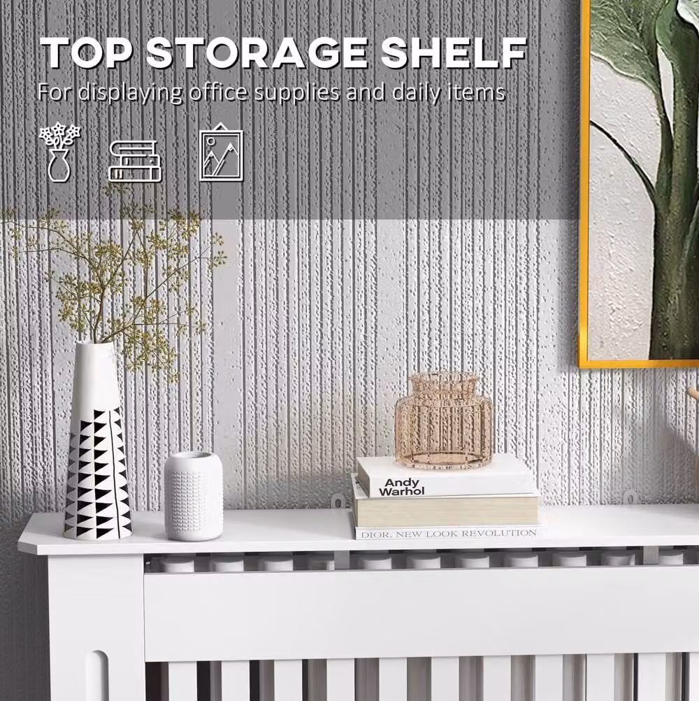 STILVORA White Radiator Cover with Top Shelf and Matt MDF Finish, W: 81.0 cm, H: 112.0 cm – 3