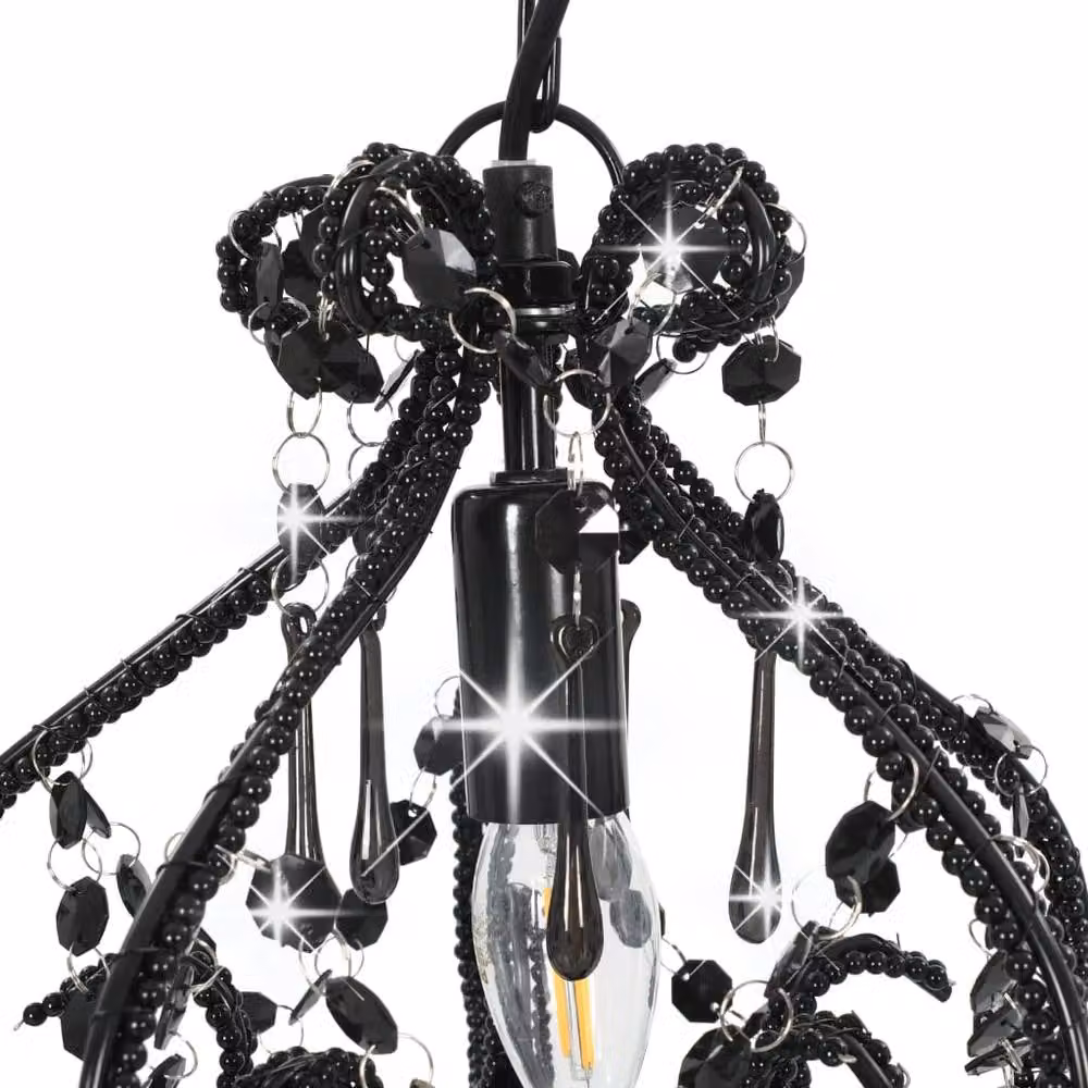 Berkfield Home Beautiful Round Black Ceiling Lamp with Beads and E14 Socket – 3