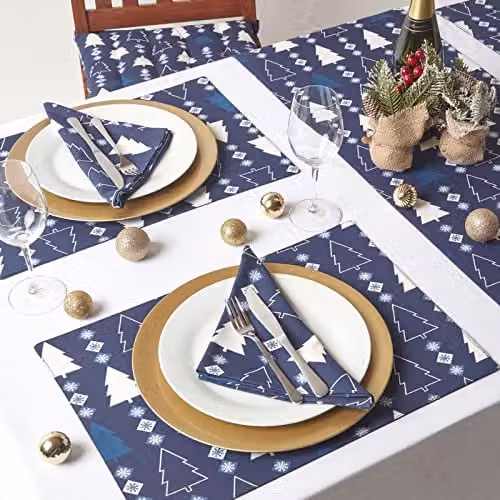 Homescapes Winterland Cotton Christmas Tablecloth in Blue, White and Silver, W/D/H: 178 x 305 cm – 5