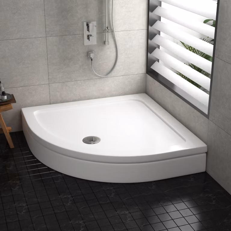 Hudson Reed Pearlstone Quadrant Corner Shower Tray with Riser Kit, White, W/D: 90 x 90 cm, H: 4 cm