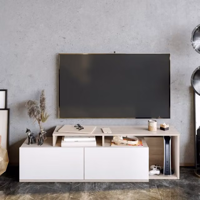 Decorotika Modern White Wood TV Unit for Living Rooms