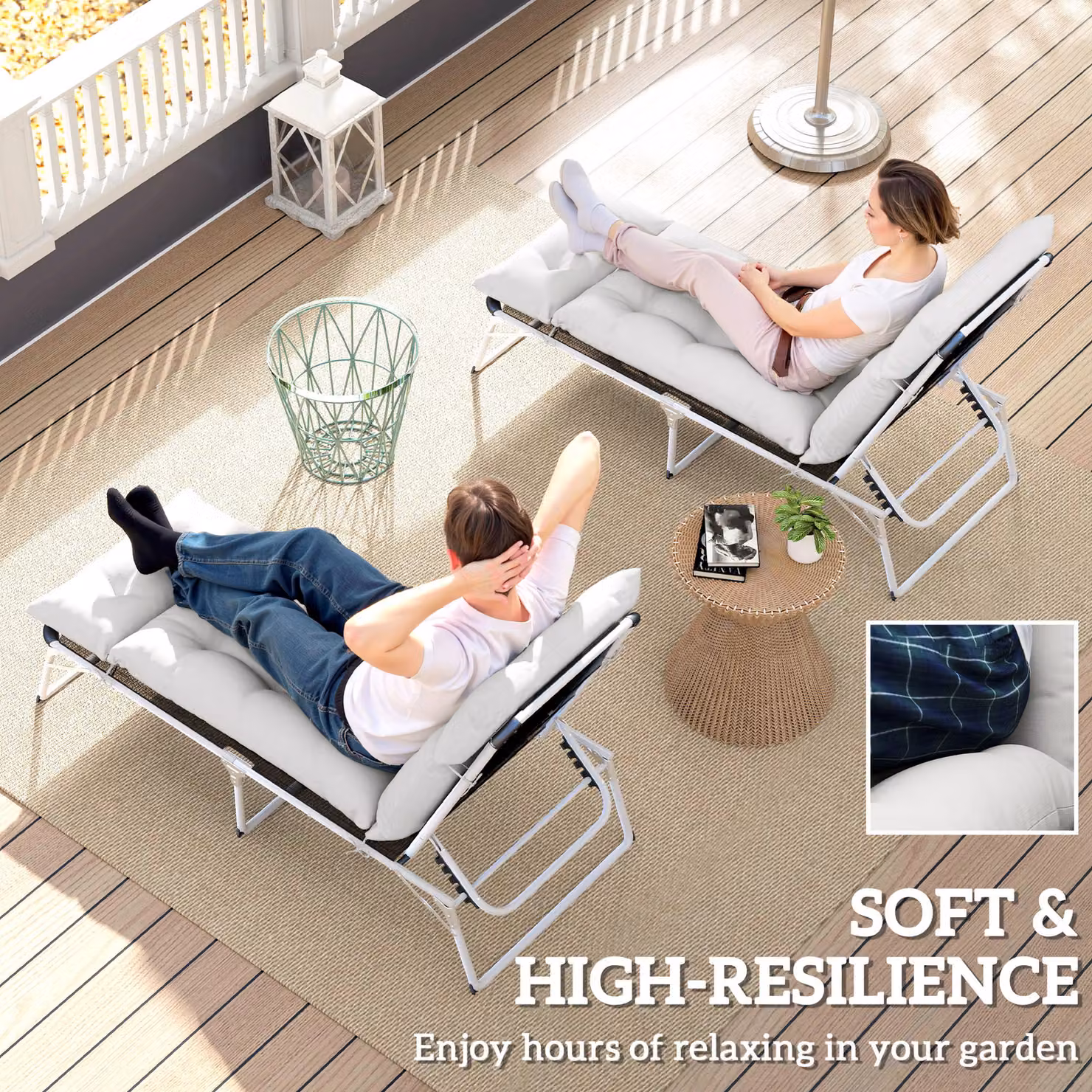 Outsunny Set of 2 Sun Lounger Replacement Cushions in Light Grey, W/D/H: 190 x 56 x 10 cm – 4