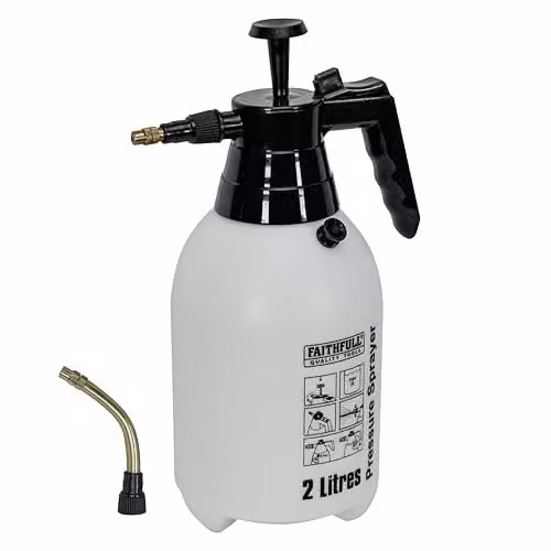 Faithfull Manual Handheld Garden Pressure Sprayer in White and Black with 2 Litre Capacity and 2 Adjustable Nozzles – 1