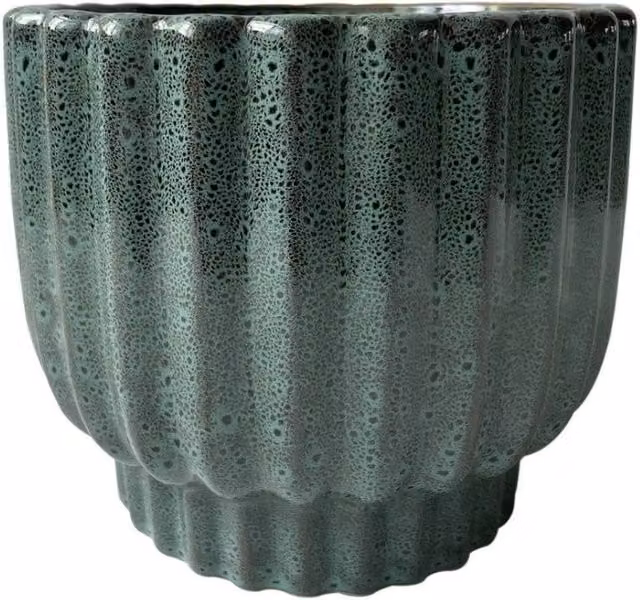 KDMD Hortus Barcelos Ceramic Tabletop Pot, Olive Green, H: 11 cm, Dia: 12 cm