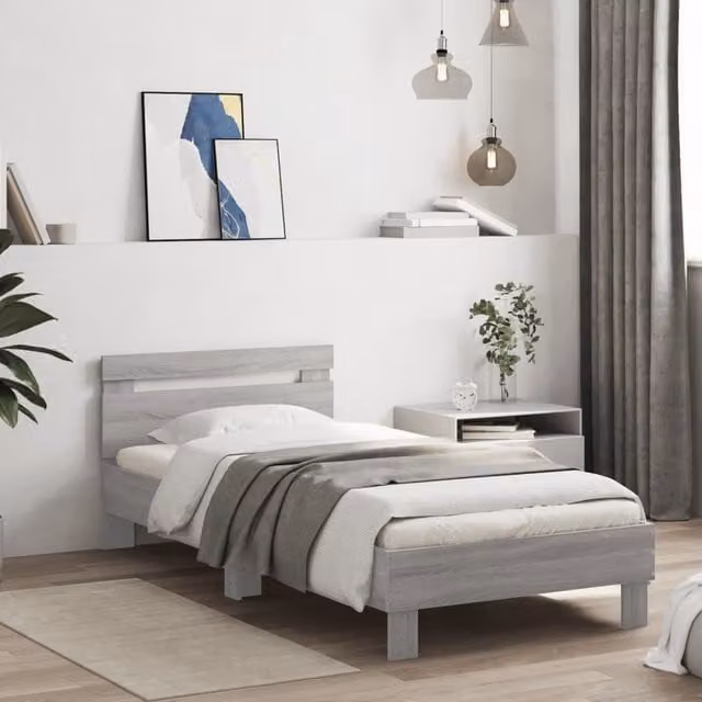 Berkfield Home Grey Sonoma Bed Frame with Headboard W/D/H: 90 x 200 cm – 1