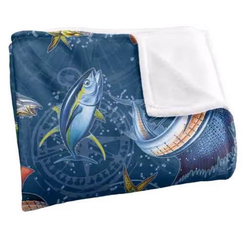 JQ Licensing Saltfish Fishing Compass Pattern Super Soft Fleece Throw Blanket, Multicolour, W/D/H: 91 x 147 cm – 2