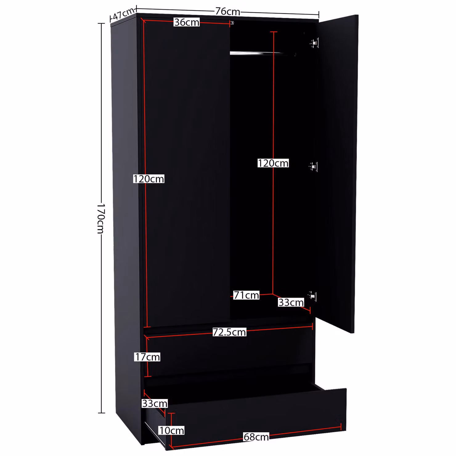 Vida Designs Denver Modern Black Bedroom Set with Wardrobe, 6-Drawer Chest and 2 Bedside Tables – 2
