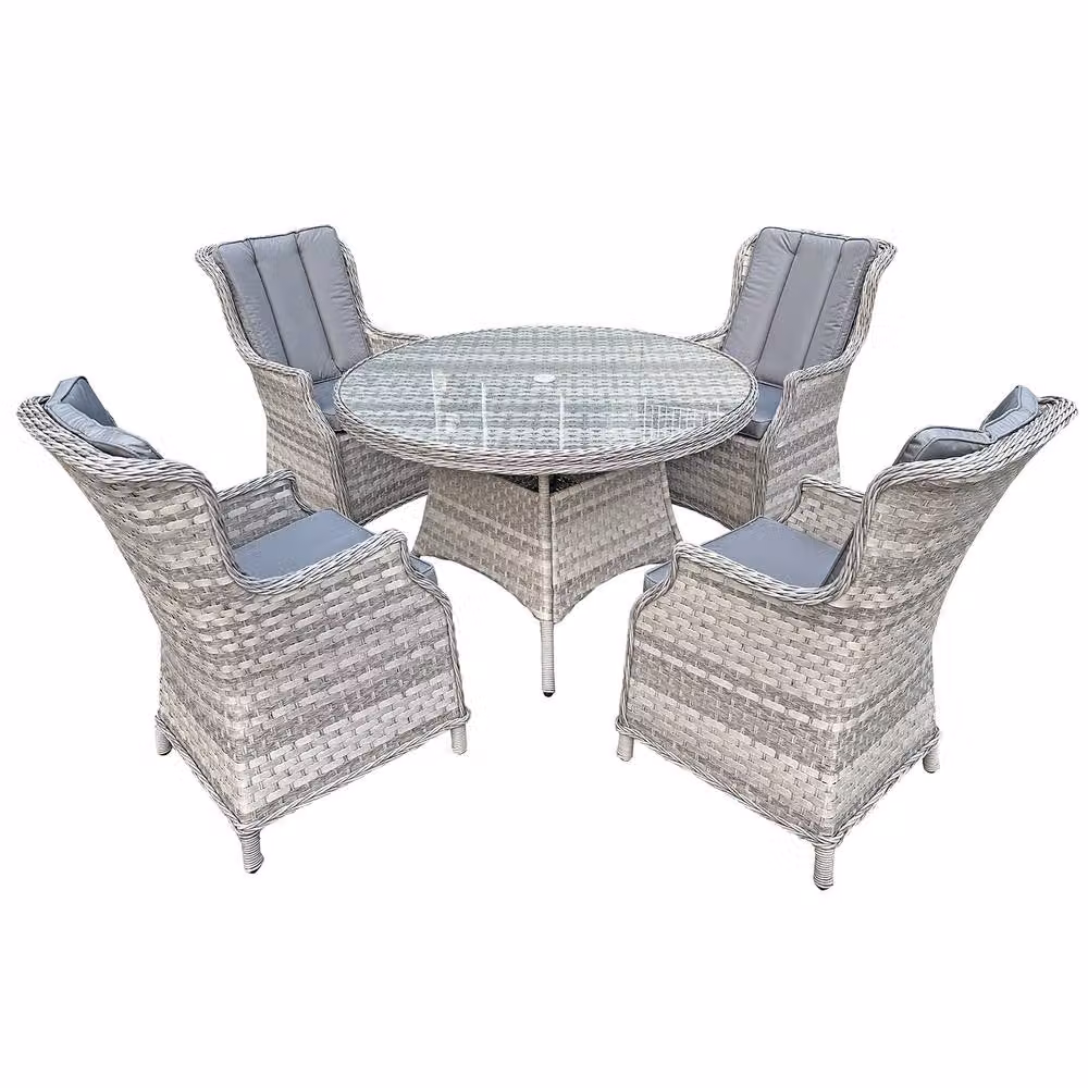 Oseasons Knightsbridge XL 4 Seat Rattan Dining Set in Dove Grey with Round Glass Top – 2