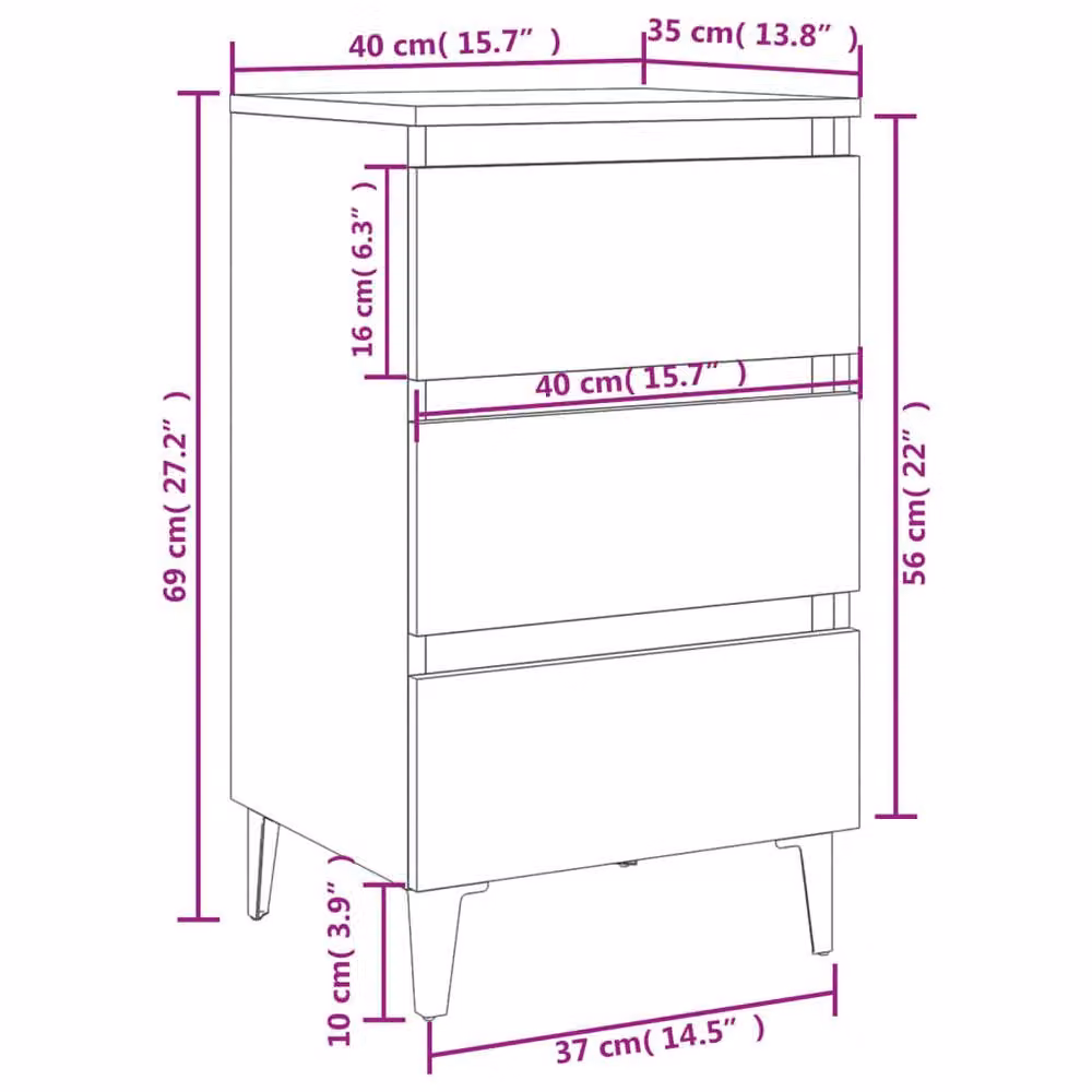 Berkfield Home Bed Cabinet with Metal Legs in Black, W: 40 cm, D: 35 cm, H: 69 cm – 5