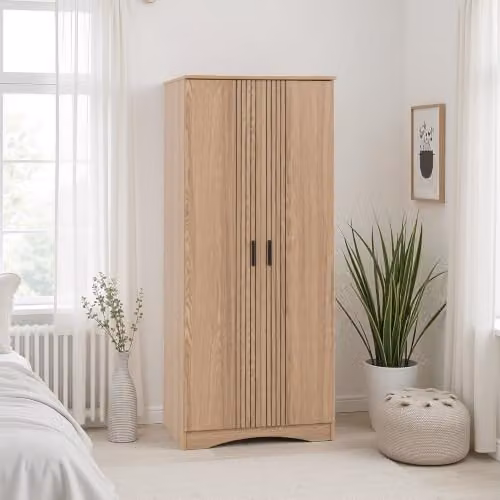 Seconique Tessa 2 Door Wardrobe in Brown with Internal Drawers, W/D/H: 78.9 x 53.5 x 188 cm – 1