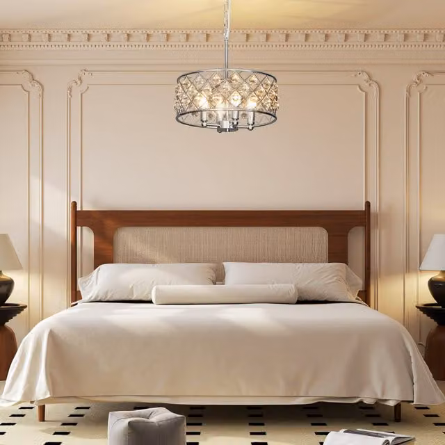 HOMCOM Modern 4-Light Crystal Chandelier in Silver
