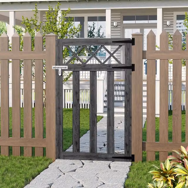 Darphe Wooden Garden Gate with Top Trellis, Grey, W: 76 cm, H: 120 cm