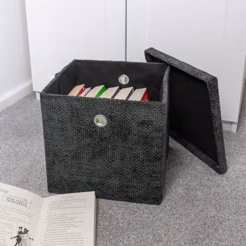 JVL Metro Foldable Fabric Storage Box with Lid, Black, W: 30.0 cm, D: 28.0 cm, H: 30.0 cm – 3