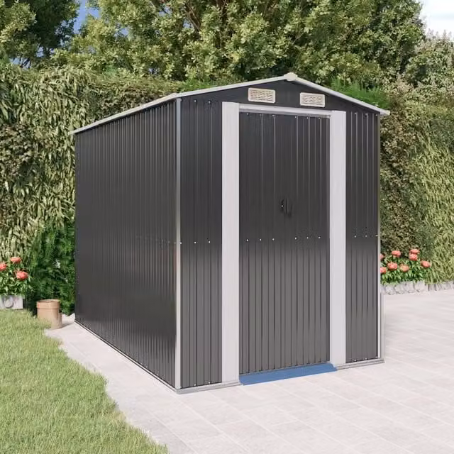 Berkfield Home Anthracite and Black Galvanised Steel Garden Shed with Sliding Doors, W/D/H: 192 x 274 x 223 cm – 1