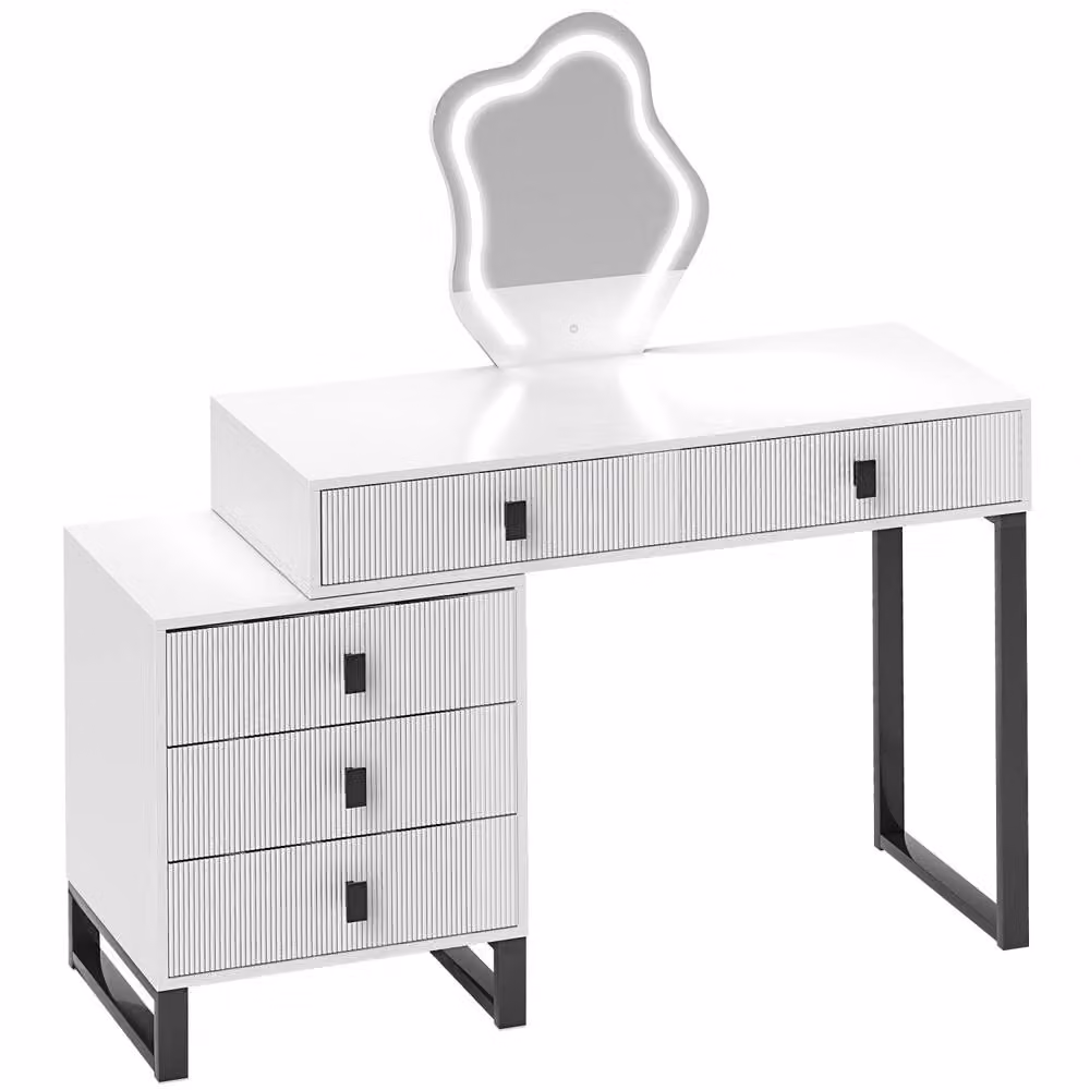 Wyld Haus Nalomo White Vanity Desk with Leaf Shaped Mirror W/D/H: 120 x 40 x 126 cm – 2