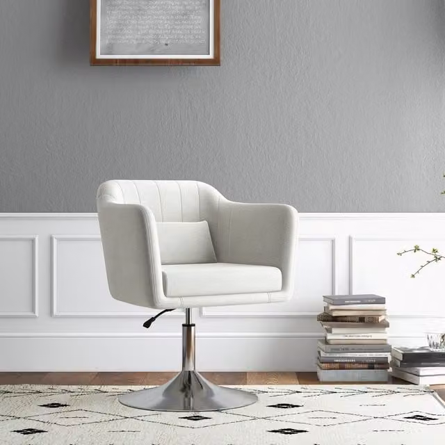 HOMCOM Retro Swivel Tub Chair with Armrests and Lumbar Support in Cream White