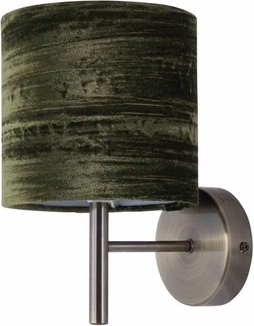 First Choice Lighting Brea Antique Brass Wall Light with Green Fabric Shade – 1